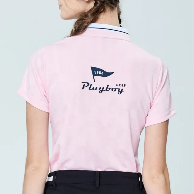 【PLAYBOY GOLF】女款帆船緹花抗UV短袖POLO衫-粉紅(吸濕排汗/高爾夫球衫/KA25101-13)