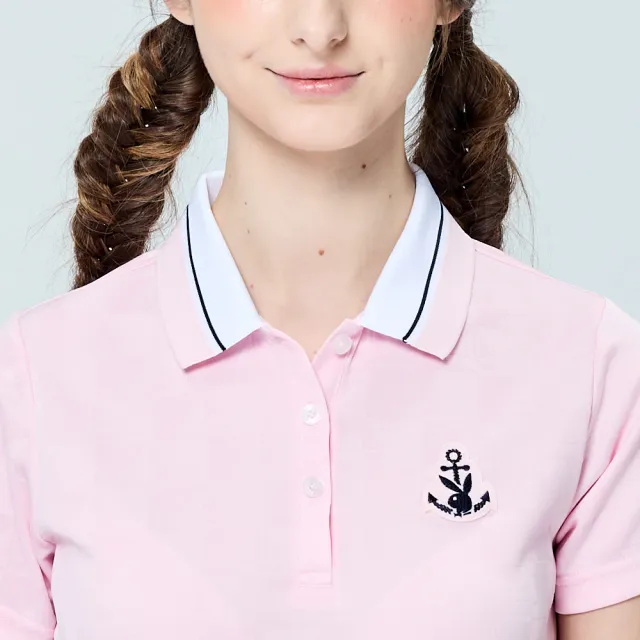 【PLAYBOY GOLF】女款帆船緹花抗UV短袖POLO衫-粉紅(吸濕排汗/高爾夫球衫/KA25101-13)