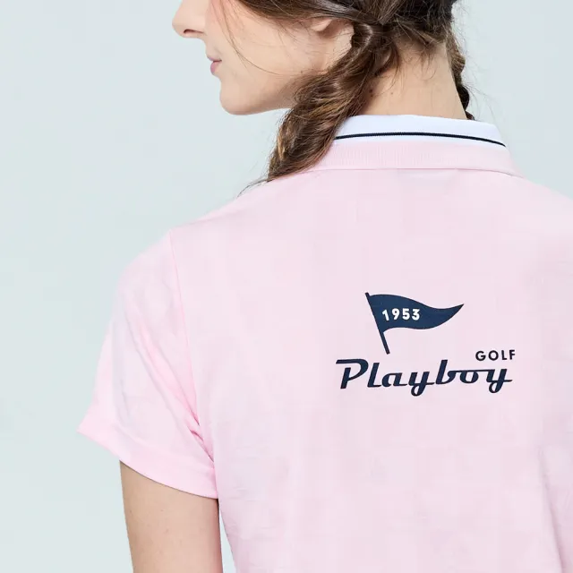 【PLAYBOY GOLF】女款帆船緹花抗UV短袖POLO衫-粉紅(吸濕排汗/高爾夫球衫/KA25101-13)
