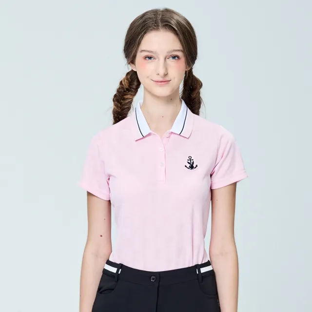 【PLAYBOY GOLF】女款帆船緹花抗UV短袖POLO衫-粉紅(吸濕排汗/高爾夫球衫/KA25101-13)
