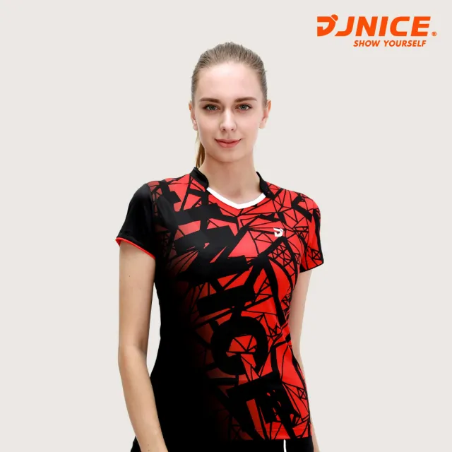 【JNICE 久奈司】女版紅鑽羽球 競技衫 排汗衫 運動上衣 運動服 羽球服 大賽服-黑紅(JT-971W-BK)