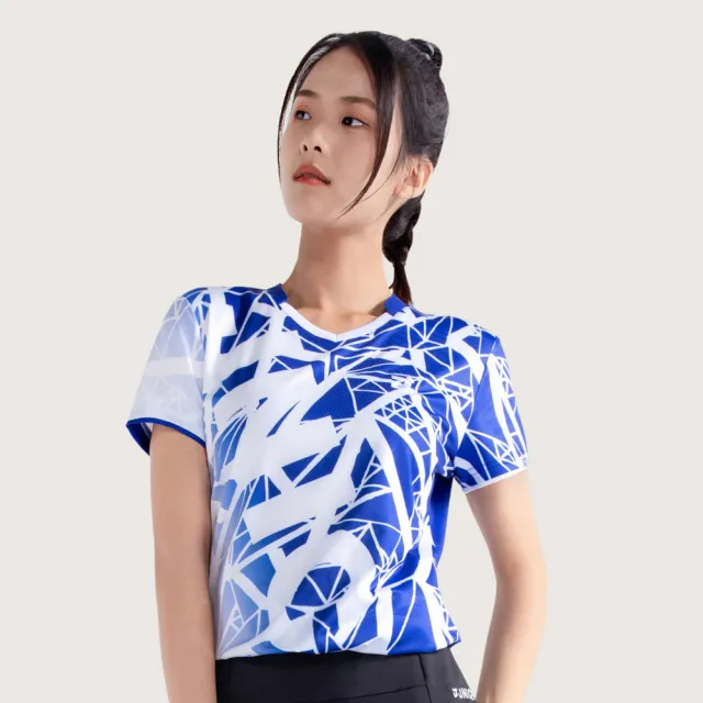 【JNICE 久奈司】女版 藍鑽 羽球 競技衫 排汗衫 運動上衣 機能上衣 運動服 羽球服 大賽服-白藍(JT-971W-WH)