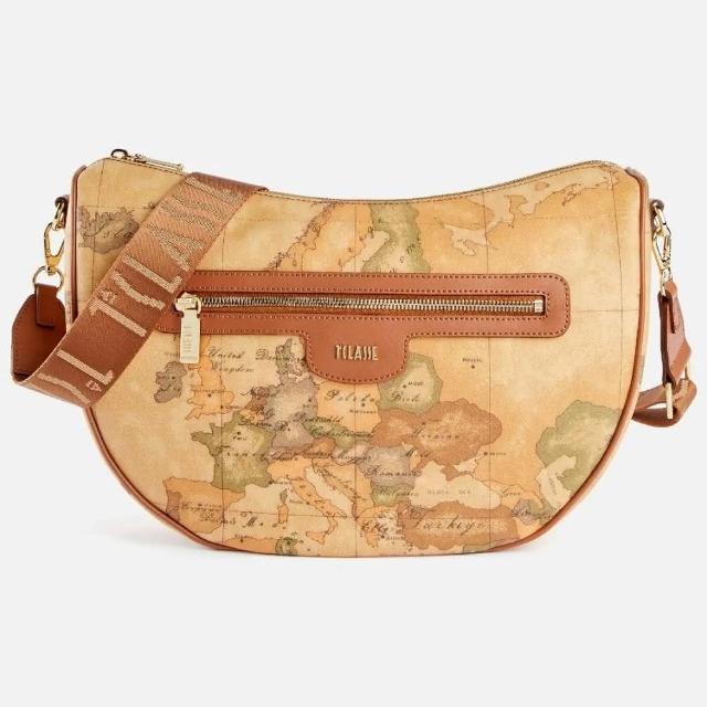【Alviero Martini】義大利地圖包 水餃寬揹帶側背包32cm(地圖黃)