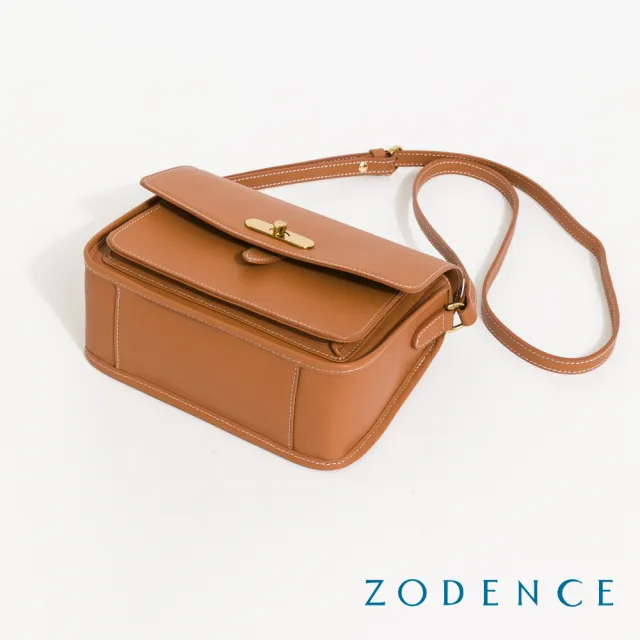 【ZODENCE 佐登司】RENEE進口真皮水滴釦方型斜背包(暖駝)