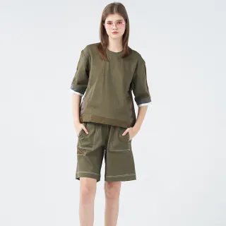 【Qiruo 奇若名品】春夏專櫃綠色短褲3004C 素面線條口袋(M-2XL)