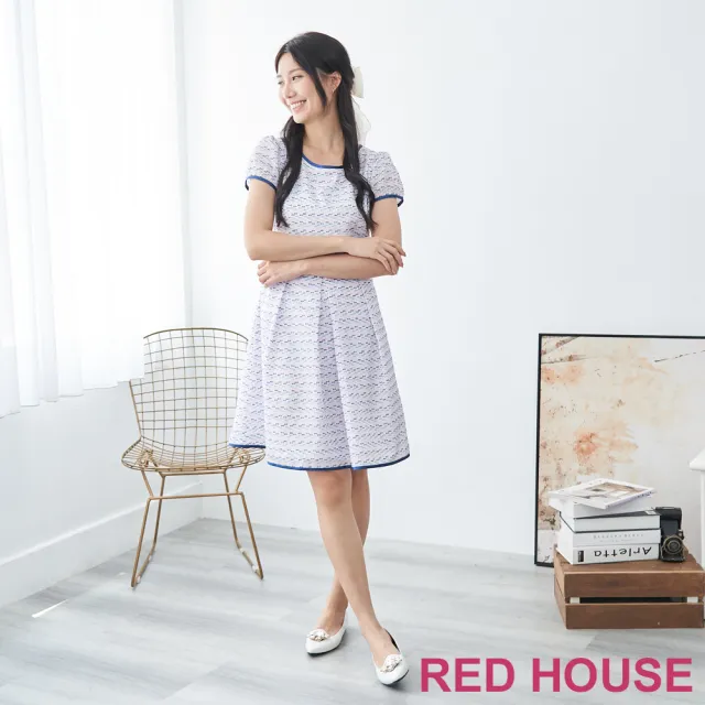 【RED HOUSE 蕾赫斯】粉嫩幾何緹花洋裝(藍色)