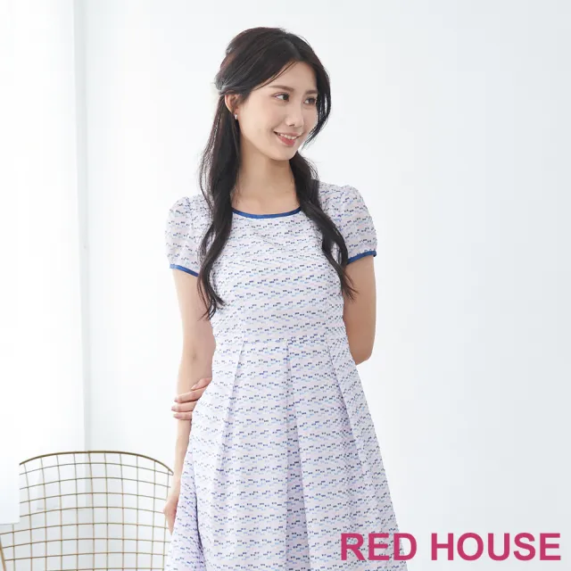 【RED HOUSE 蕾赫斯】粉嫩幾何緹花洋裝(藍色)