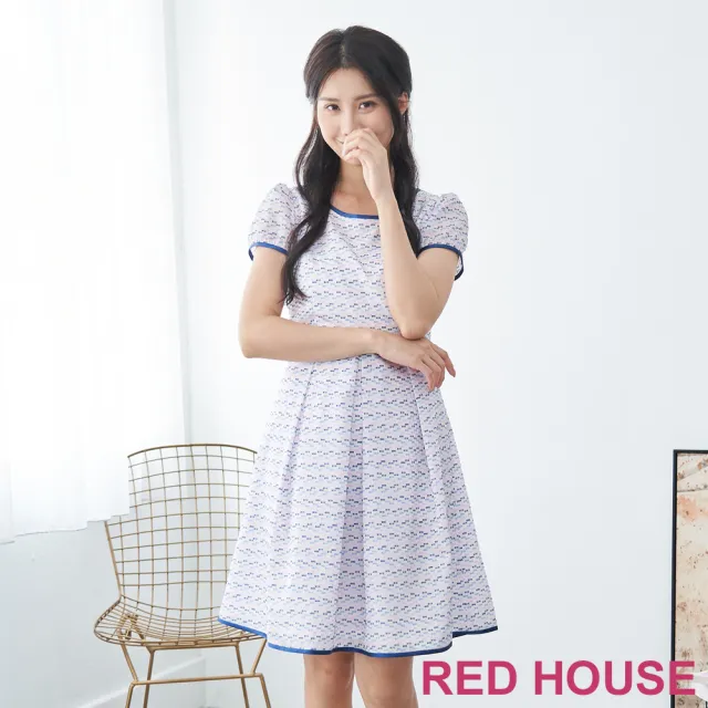 【RED HOUSE 蕾赫斯】粉嫩幾何緹花洋裝(藍色)