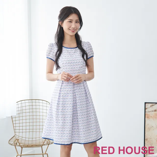 【RED HOUSE 蕾赫斯】粉嫩幾何緹花洋裝(藍色)