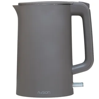 【AWSON 歐森】1.7 L 雙層防護電熱壺/快煮壺/電茶壺/煮水壺/AS-HP0175可可灰(食品級304不鏽鋼)