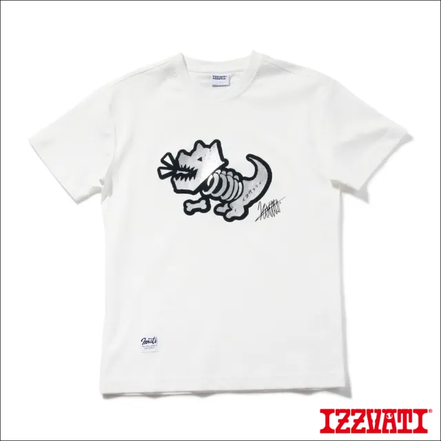 【IZZVATI】厚銀箔骷髏狗短T-白色(品牌LOGO短T系列)