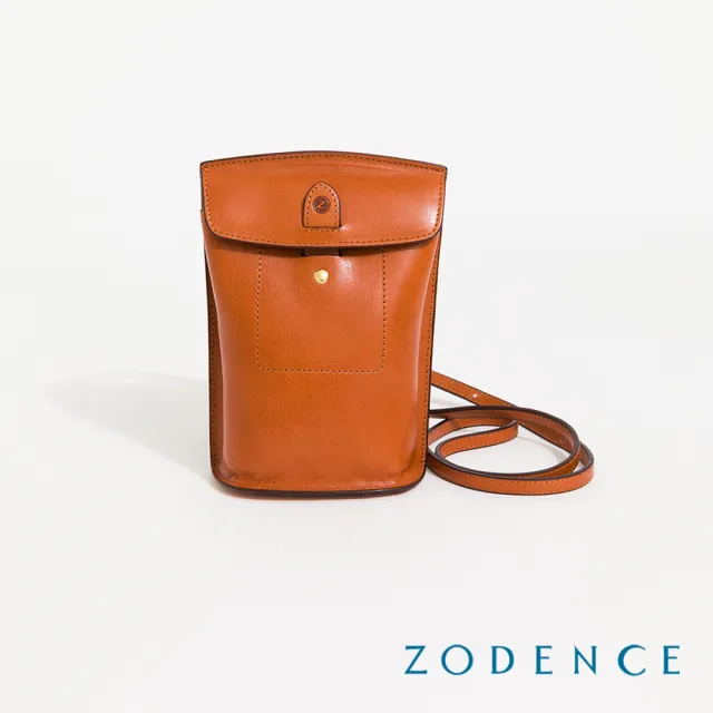 【ZODENCE 佐登司】HIM義大利植鞣革斜背手機包(經典駝)