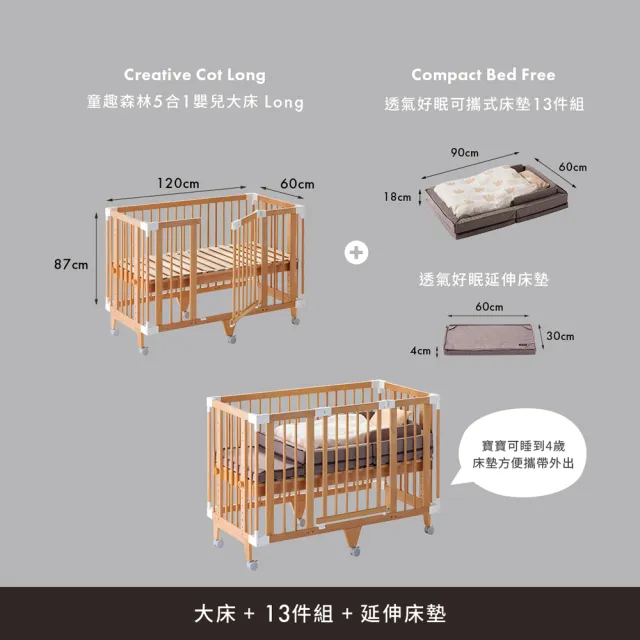 【farska】總代理｜童趣森林5合1嬰兒大床 Long (五種變化 - 嬰兒床、圍欄、畫桌、沙發、書桌)