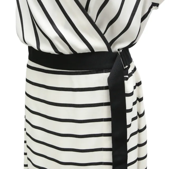 【ICHE 衣哲】Cop.Copine法國原裝進口法式V領綁帶收腰條紋連身裙