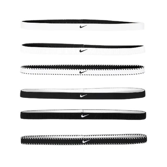 【NIKE 耐吉】頭帶 Flex Headbands 白 黑 止滑 防滑 運動 基本款 6入裝(N101192718-9OS)