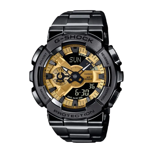 【CASIO 卡西歐】G-SHOCK 霸氣全金屬錶款/人氣雙顯/黑金/49mm(GM-110BD-1A9)