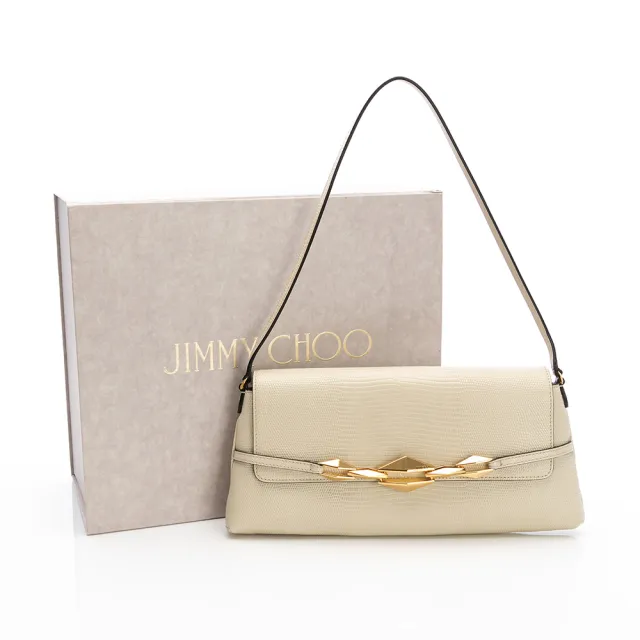 【JIMMY CHOO】Diamond Shoulder E/W(蜥蜴紋印花皮革包-白/金)