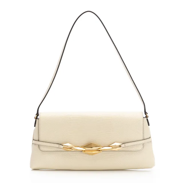 【JIMMY CHOO】Diamond Shoulder E/W(蜥蜴紋印花皮革包-白/金)