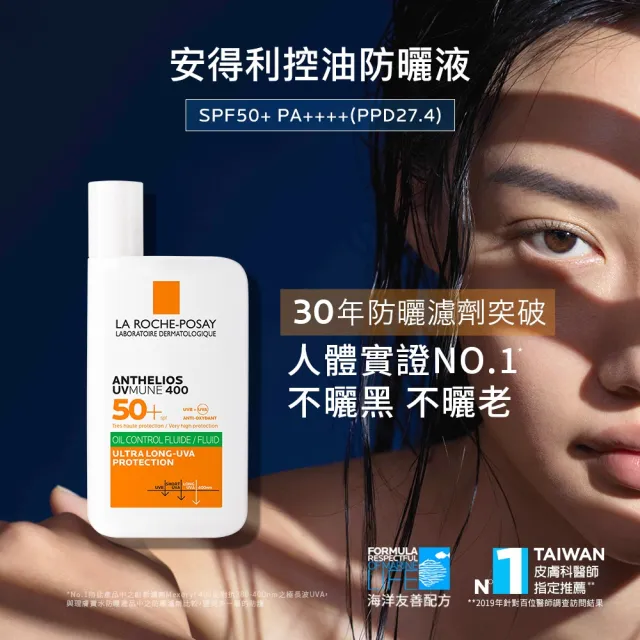【理膚寶水】控油防曬全配組★安得利控油防曬液 50ml+全護極致抗油光防曬亮白乳 30ml_C(防水防汗)