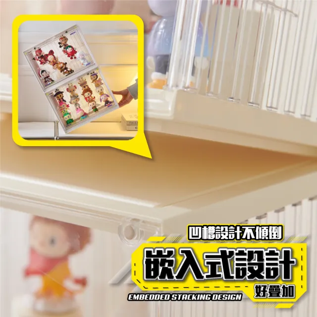 【FL 生活+】貨櫃雙層階梯-中型款-磁吸門展示盒(展示架/展示盒/模型收納盒/盲盒/扭蛋/模型公仔/A_482)