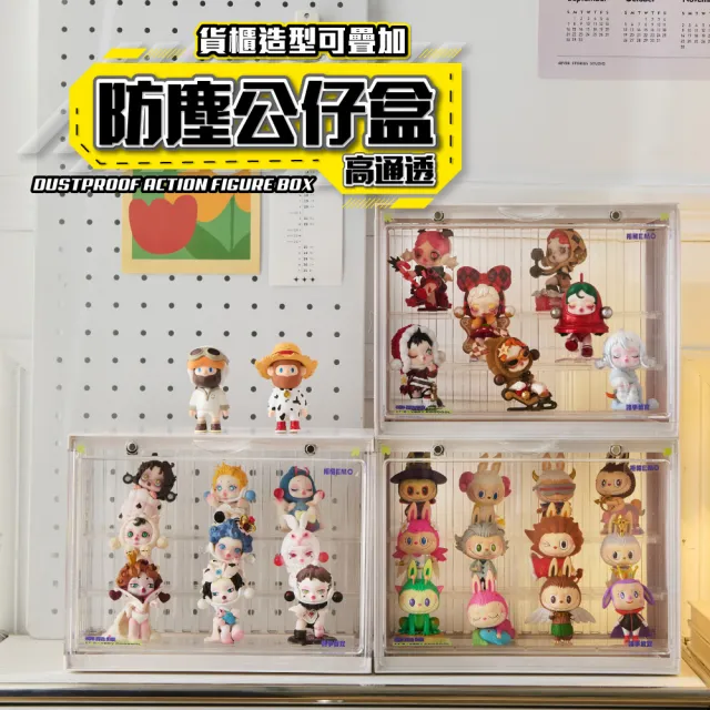 【FL 生活+】貨櫃3層-中型款-磁吸門透明展示盒(展示架/展示盒/模型收納盒/盲盒/扭蛋/模型公仔/A_488)