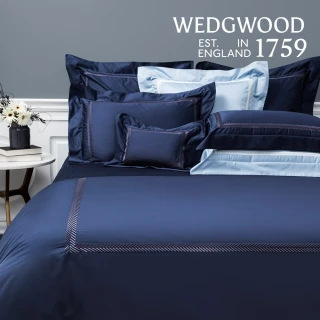【WEDGWOOD】80支400織長纖棉刺繡 薄被套枕套床包四件組｜極光系列(特大｜任選)