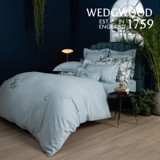 【WEDGWOOD】80支400織長纖棉刺繡 兩用被套枕套床包四件組(荷境印象｜加大)