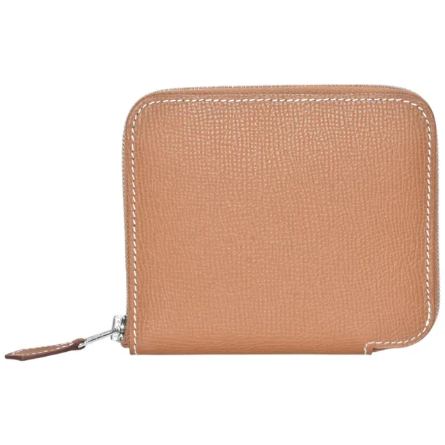 【Hermes 愛馬仕】經典silk in系列EPSOM小牛皮拉鍊絲巾零錢包包(棕色/藍色H084266CK-BROWN-BLUE)