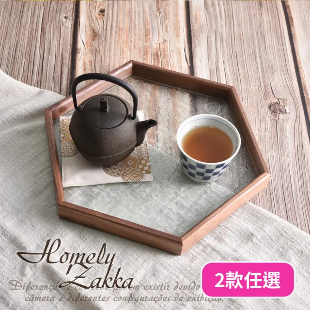 【Homely Zakka】北歐復古木質海棠花輕奢玻璃托盤/餐盤/置物盤_2款任選(防滑托盤 收納盤 餐廳托盤 大托盤)