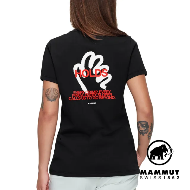 【Mammut 長毛象官方直營】Massone T-Shirt Hold Women 有機棉舒適透氣短袖上衣 女款 黑色 #1017-05244