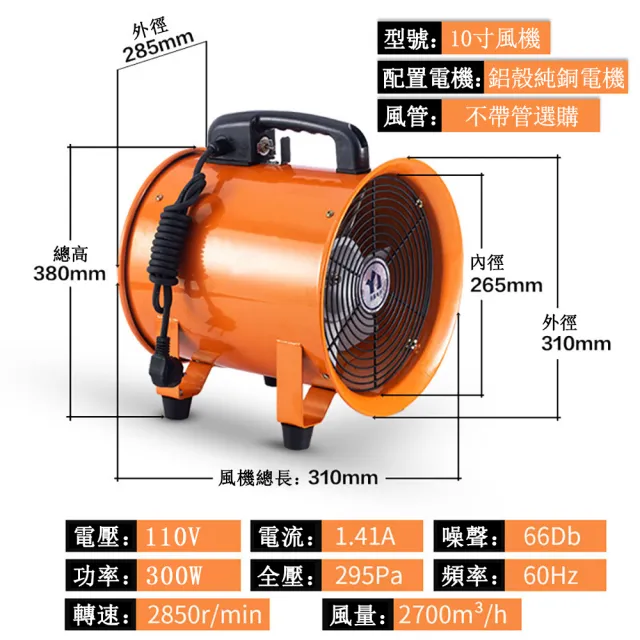 【巧可】10寸戶外工業風扇 鼓風機 排風扇 10寸5米延長帆布通風伸縮管套裝組