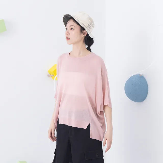 【MOSS CLUB】寬版蝙蝠袖短袖針織上衣(粉 綠 杏/魅力商品)