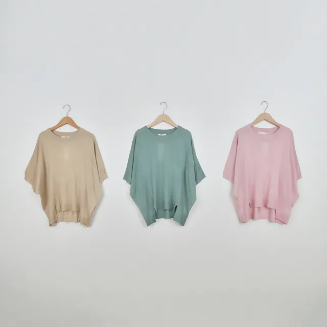 【MOSS CLUB】寬版蝙蝠袖短袖針織上衣(粉 綠 杏/魅力商品)