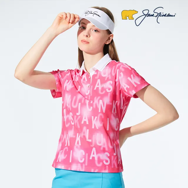 【Jack Nicklaus 金熊】GOLF女款吸濕排汗英文印花POLO衫/高爾夫球衫(紅色)