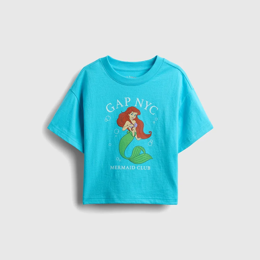 【GAP】女幼童裝 Gap x Disney迪士尼聯名 Logo純棉印花圓領短袖T恤-藍色(778400)