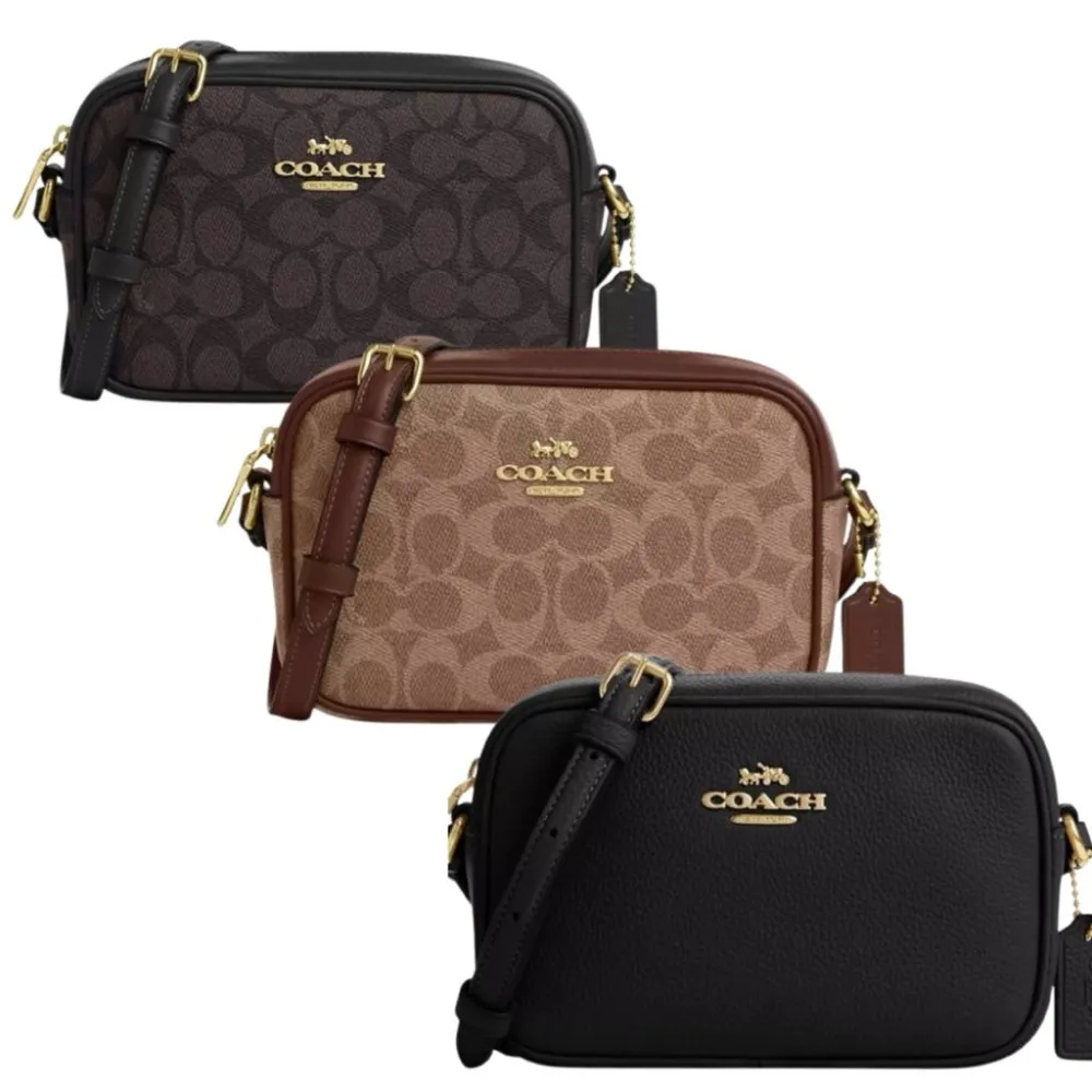 COACH】金標LOGO荔枝皮革單層小相機包斜背包-三款可選(coach 黑色