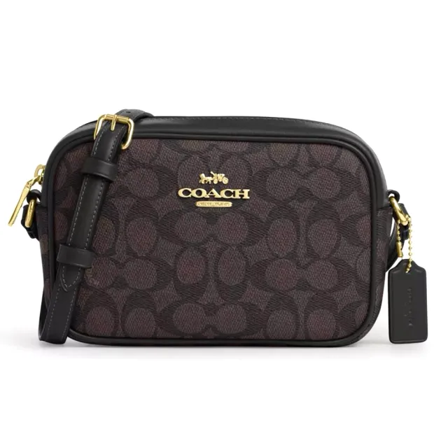 【COACH】金標LOGO荔枝皮革單層小相機包 斜背包-三款可選(coach 黑色 咖啡色 女包 斜背包 女包包 女用包)