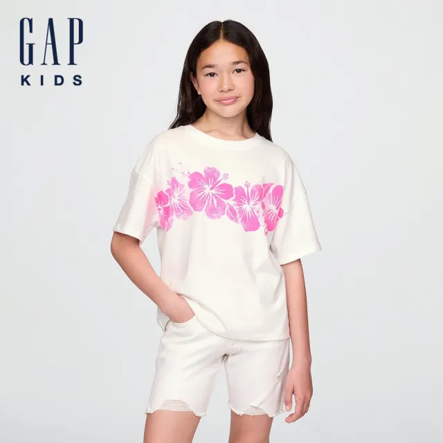 【GAP】女童裝 Gap x Disney迪士尼聯名 史迪奇印花圓領短袖T恤-白色(780478)