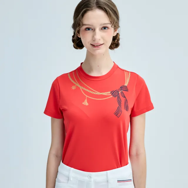 【PLAYBOY GOLF】女款蝴蝶結抗UV短袖圓領T恤-紅(吸濕排汗/抗UV/高爾夫球衫/KA25131-18)