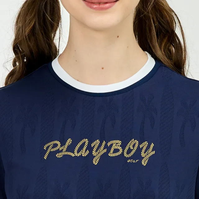 【PLAYBOY GOLF】女款緹花吸濕排汗涼感短袖圓領T恤-深藍(高爾夫球衫/KA25130-58)