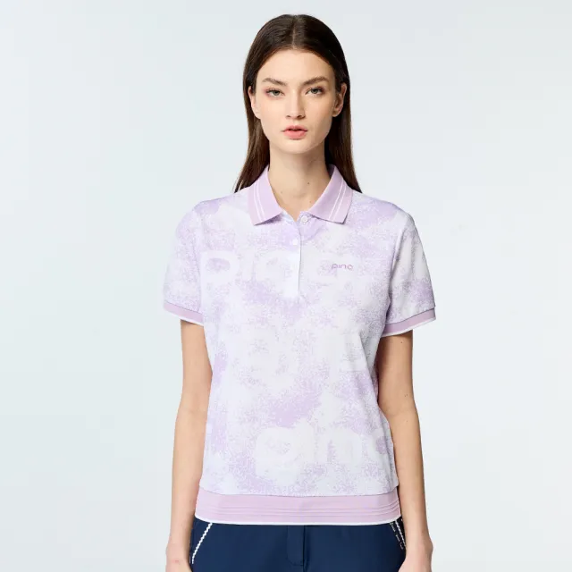 【PING】女款噴砂PING字抗UV短袖POLO衫-淺紫(吸濕排汗/GOLF/高爾夫球衫/RA25107-63)