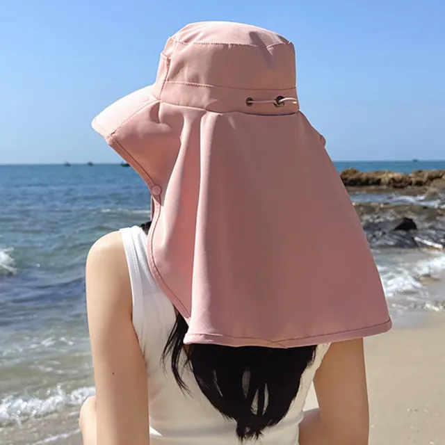 【KT DADA】大帽簷 遮陽帽 披肩遮陽帽 韓版 女生帽子 帶馬尾孔 透氣 沙灘帽 面罩帽 防曬帽 遮臉