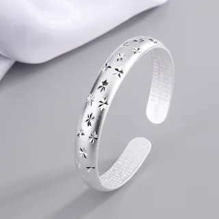 【Jpqueen】滿天星內刻心經開口可調整手鐲手環(銀色)