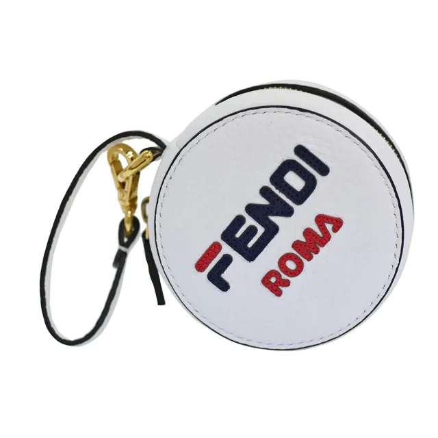 【FENDI 芬迪】經典品牌LOGO牛皮拉鍊零錢包+後背環保購物袋(白7AR721-WHI)