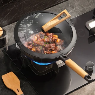 【Taste Plus】悅味元木 鑽石級內外不沾鍋 平底炒鍋 28cm IH全對應(贈原廠鍋蓋+木鏟)