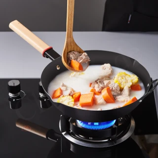 【Taste Plus】悅味元鐵 窒化鐵 無塗層 中式中華炒鍋 輕量化鐵鍋 32cm IH爐可用鍋(贈玻璃鍋蓋)