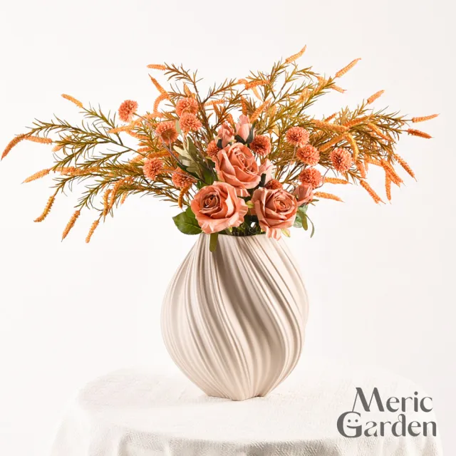 【Meric Garden】法式洛可可暮光曲則陶瓷花瓶/裝飾花瓶/桌面擺飾(花藝花器 插花裝飾品 造型花瓶)