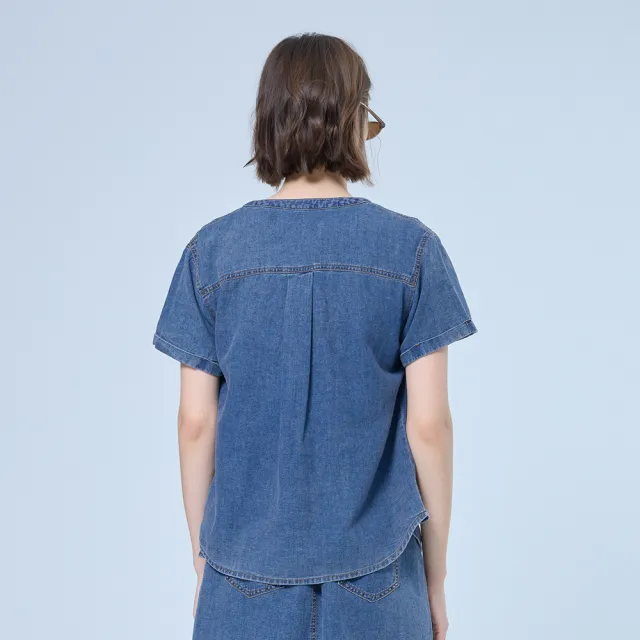 【OUWEY 歐薇】特殊水洗棉麻牛仔V領外套(藍；S-XL；3252398128)
