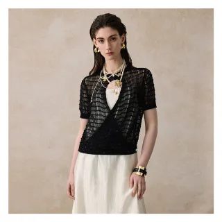 【EPISODE】設計感鏤空圓領短袖針織衫E53402（黑）