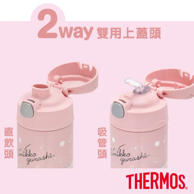 【THERMOS 膳魔師】角落小夥伴不鏽鋼真空兩用保冷瓶兒童水壺470ml(F4021CSG)